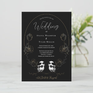 Invitation Mariage noir floral au crâne