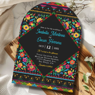 Invitation Mariage noir floral fête coloré vibrant