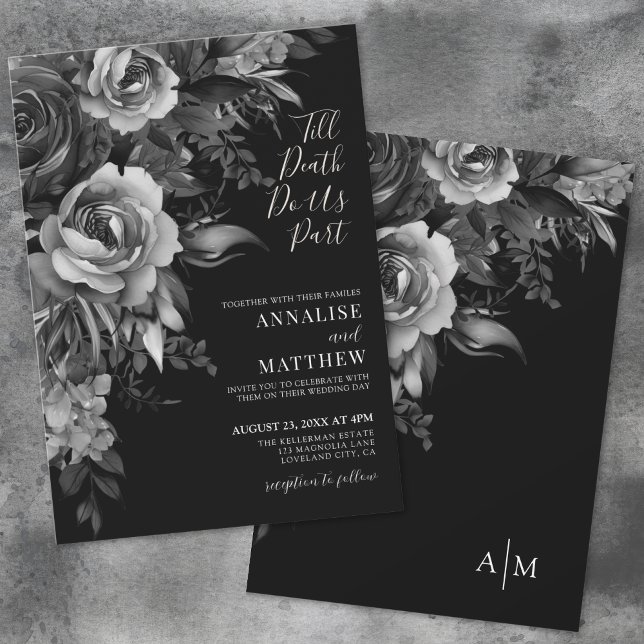 Invitation Mariage noir floral gothique (Gothic Floral Black Wedding Invitation)