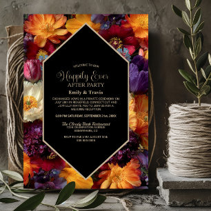Invitation Mariage noir floral orange et violet Après la fête