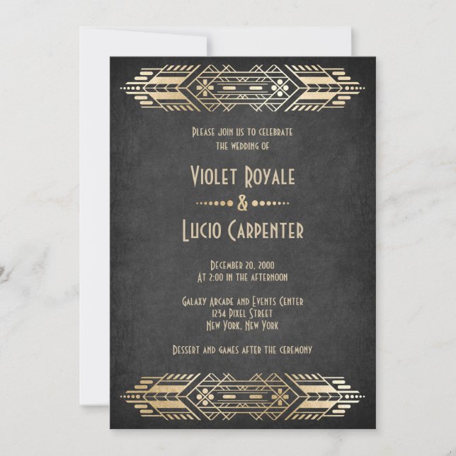 Invitation Mariage noir Geek de jeu vidéo (Devant)