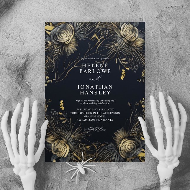 Invitation Mariage noir gothique d'Halloween (Halloween Gothic Black Wedding Invitation)