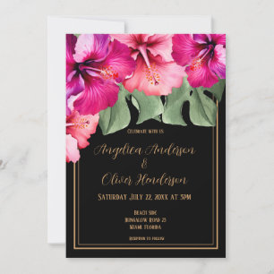 Invitation Mariage noir Hibiscus