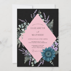 Invitation Mariage Noir Lavande Zinnia Eucalyptus
