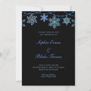 Invitation Mariage Noir Lumières Bleues Suspendues et Flocons