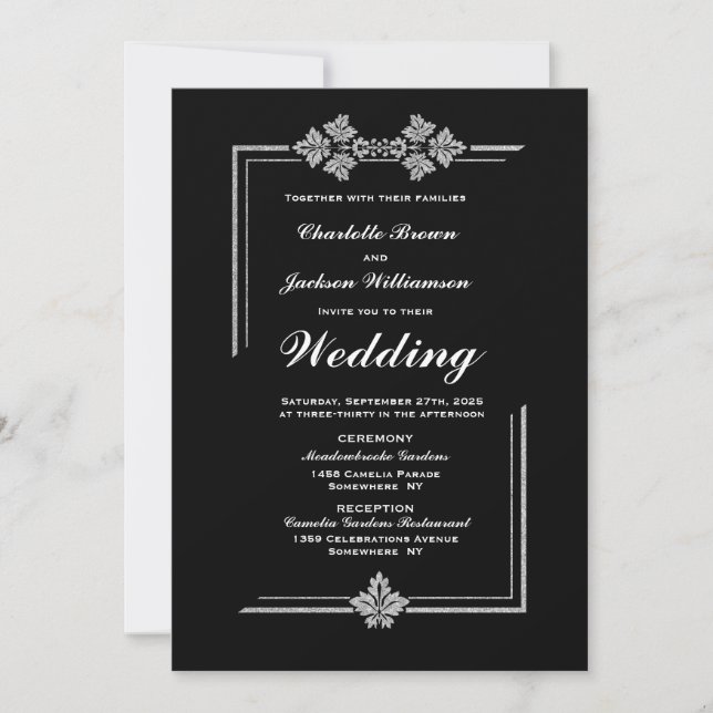 Invitation Mariage noir moderne (Devant)