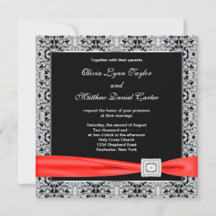 Invitation Mariage noir noir blanc rouge
