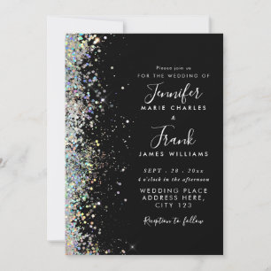 Invitation Mariage Noir Paillettes Brillantes Holographiques