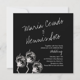 Invitation Mariage noir Plante en coton botanique