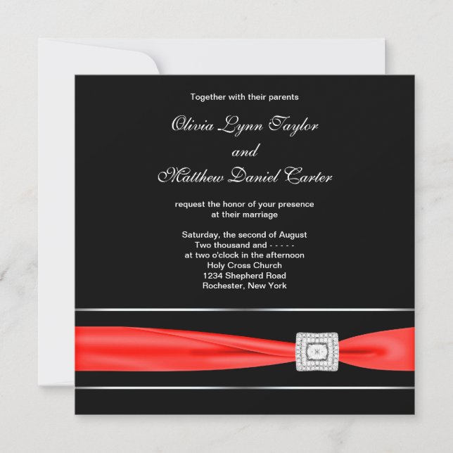 Invitation Mariage noir rouge (Devant)