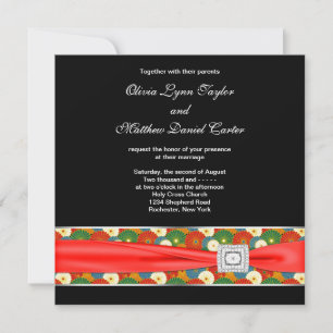 Invitation Mariage noir rouge asiatique classe noir