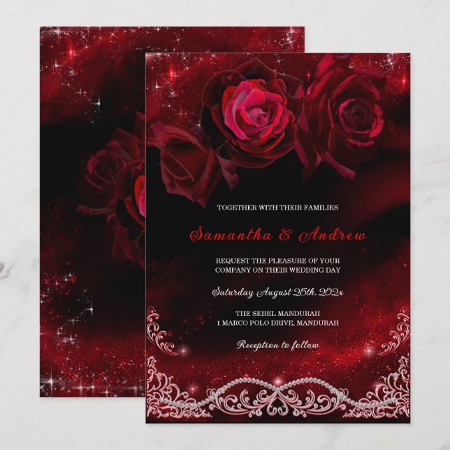 Invitation Mariage Noir Rouge et Blanc (Devant / Derrière)