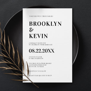 Invitation Mariage noir simple minimaliste moderne   Code QR