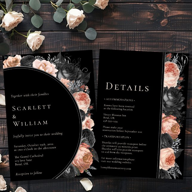 Invitation Mariage noir Vintage gothique tout en un (Créateur téléchargé)