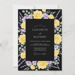 Invitation Mariage Noir Violet Ranunculus Eucalyptus Endémiqu