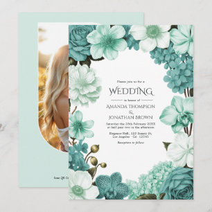 Invitation Mariage Nuage Menthe, Sarcelle Glacée et Ivoire Ve