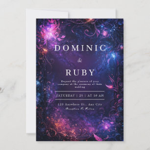Invitation Mariage Nuit Étoilée Fleurie Cosmique Vibrante