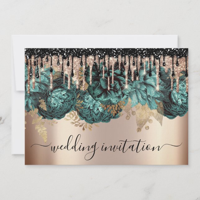 Invitation Mariage nuptiale Rose événement bleu Turquoise gou (Devant)