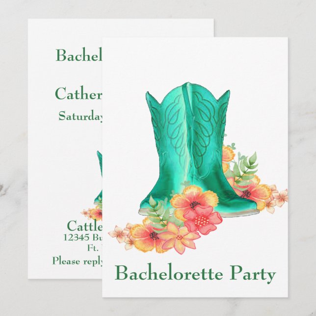Invitation Mariage Occidental Bottes de garçon Fleurs Bachelo (Devant / Derrière)