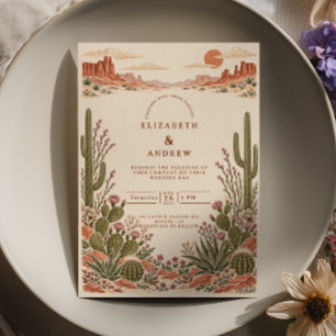 Invitation Mariage occidental désert de cactus en terre cuite