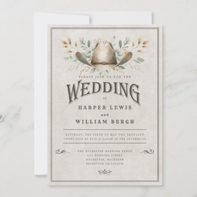Invitation Mariage occidental rustique (Devant)