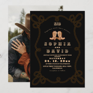 Invitation Mariage occidental rustique noir lunatique 