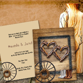 Invitation Mariage occidental Twig Cadres, Boots Wagon Wheel