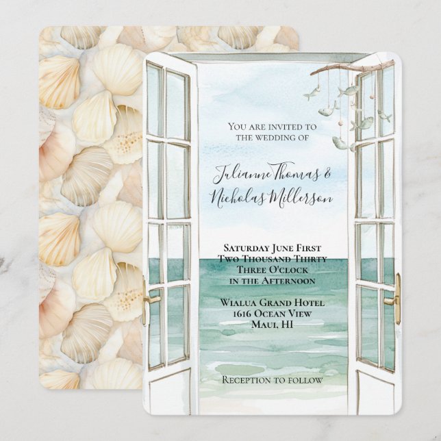 Invitation Mariage Ocean View Sea Shells (Devant / Derrière)