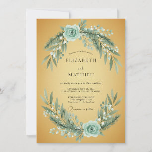 Invitation Mariage Ochre Aqua Feuillage Eucalyptus