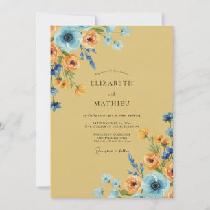 Invitation Mariage Ochre Azuré Ranunculus Poussiéreux Eucalyp