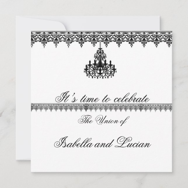 Invitation Mariage officiel de goth de lustre noir et blanc (Devant)