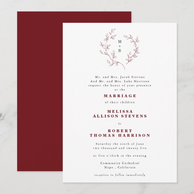 Invitation Mariage officiel de la couronne dessinée à la main (Devant / Derrière)