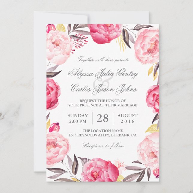 Invitation Mariage officiel de la couronne florale romantique (Devant)