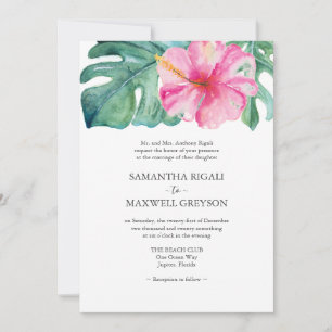 Invitation Mariage officiel de la feuille de monstère rose Hi