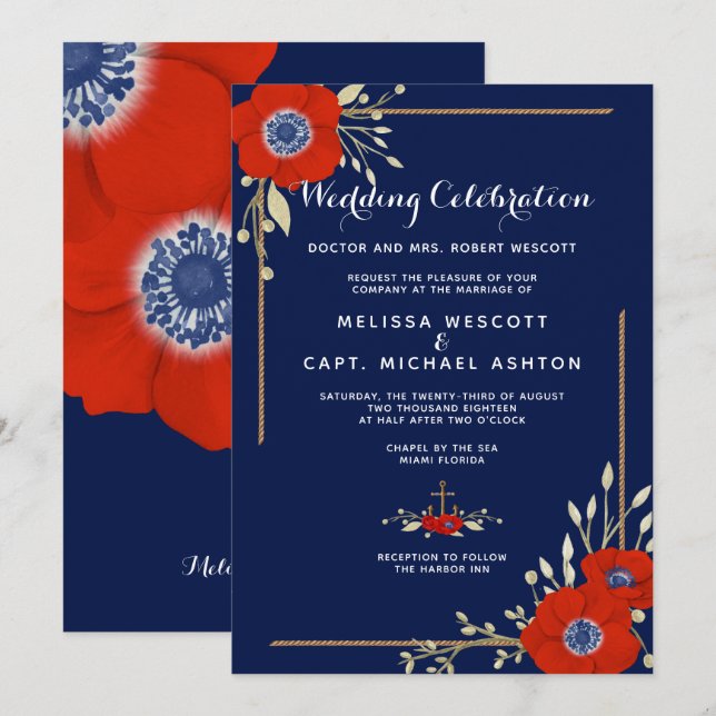 Invitation Mariage officiel de la marine nationale de l'anémo (Devant / Derrière)