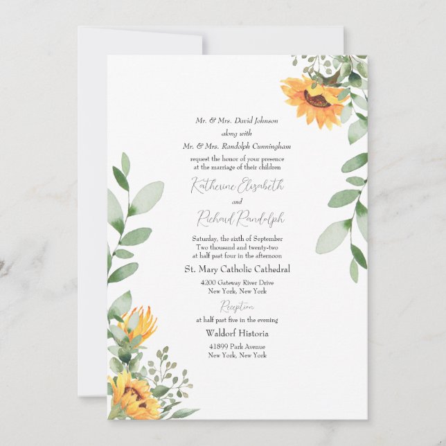 Invitation Mariage officiel de tournesol Les deux parents ins (Devant)