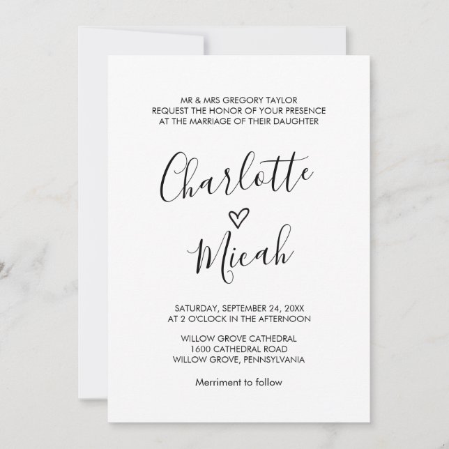 Invitation Mariage officiel du coeur tiré à la main (Devant)