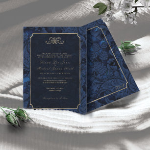 Invitation Mariage officiel Paisley Navy Blue ID767