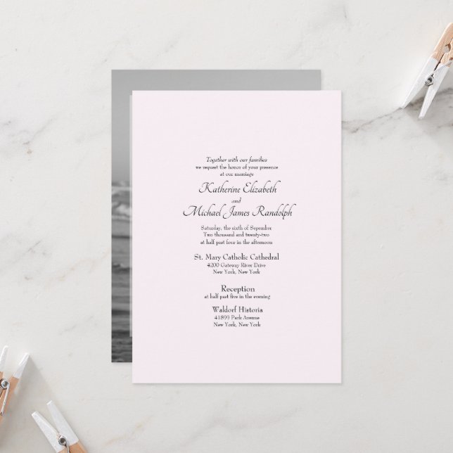 Invitation Mariage officiel Photo rose Aucun parent (Devant/Arrière en situation)