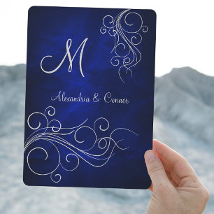 Invitation Mariage officiel Royal Blue Silver Swirl