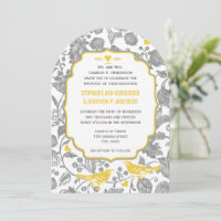 Mariage Oiseau d'Amour Floral Gris et Jaune Vintag