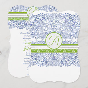 Invitation Mariage Oiseaux de l'Amour Bleu Royal Vert Pomme G