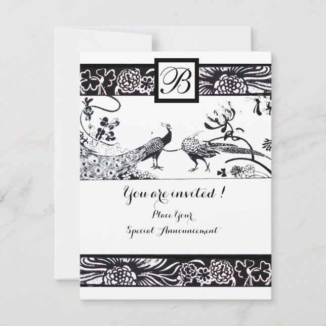Invitation MARIAGE OISEAUX DE L'AMOUR MONOGRAMME, Métal Noir  (Devant)