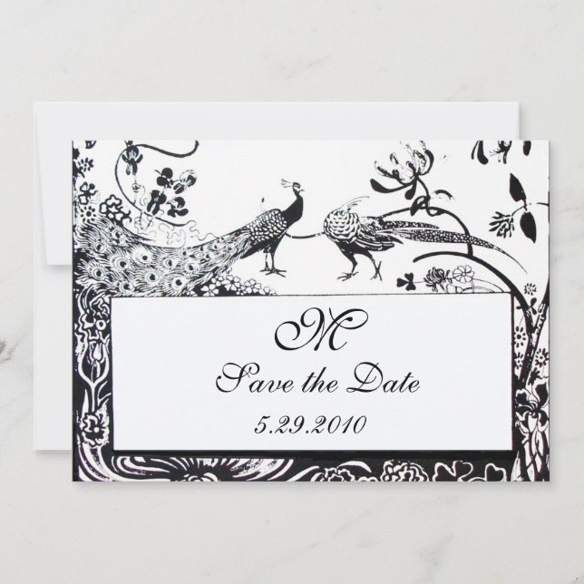 Invitation MARIAGE OISEAUX DE L'AMOUR MONOGRAMME, noir et bla (Devant)