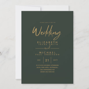 Invitation Mariage Olive Green Or moderne invite