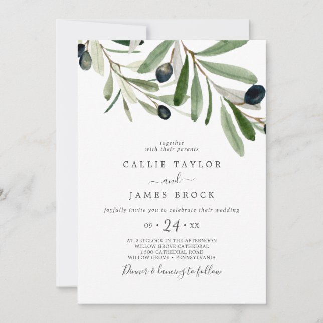 Invitation Mariage Olive moderne (Devant)