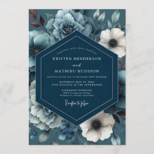Invitation Mariage ombragé et lunatique de couleur sarcelle