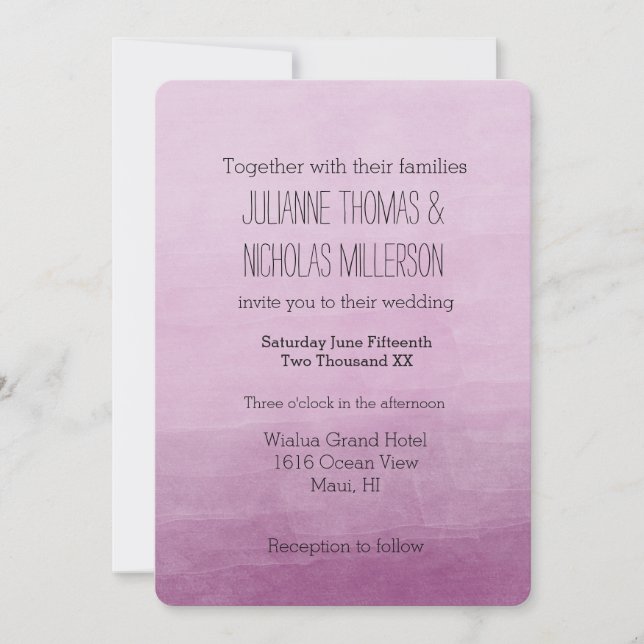 Invitation Mariage Ombre d'aquarelle rose (Devant)