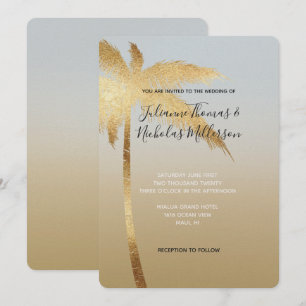Invitation Mariage Ombre Gold Blue Palm Tree