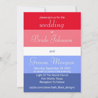 Invitation Mariage Ombré rouge, blanc et bleu pour la journée